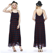 Klassische Plaid-niedrige runde Kragen-Backless Silp Kleid-Großverkauf China